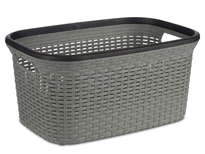 Kipit Panier en Plastique Imitation Rattan pour Rangement 36L Gris 36x25.5x53 cm (Set de 12)