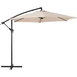 AUREA Parasol déporté Ø 3 m - Structure aluminium, toile polyester 180 g/m² - Crème - 6 baleines acier, ouverture par manivelle