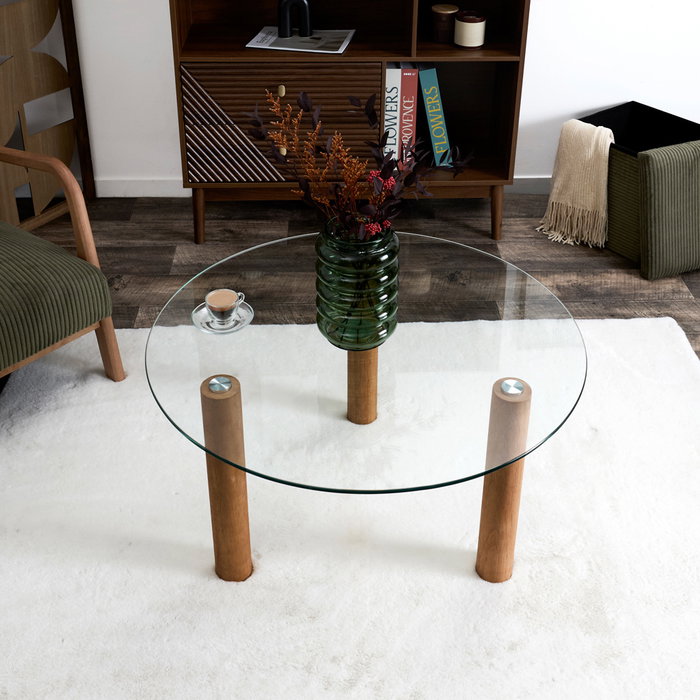 Home Deco Factory Table basse en verre trempé et bois d'hevea Home Deco Factory Table basse en verre trempé et bois d'hevea