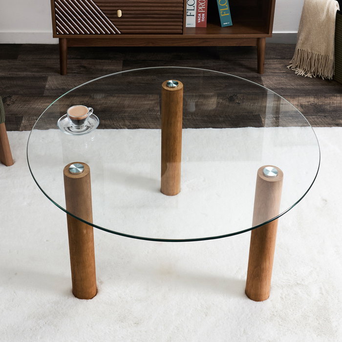 Home Deco Factory Table basse en verre trempé et bois d'hevea Home Deco Factory Table basse en verre trempé et bois d'hevea