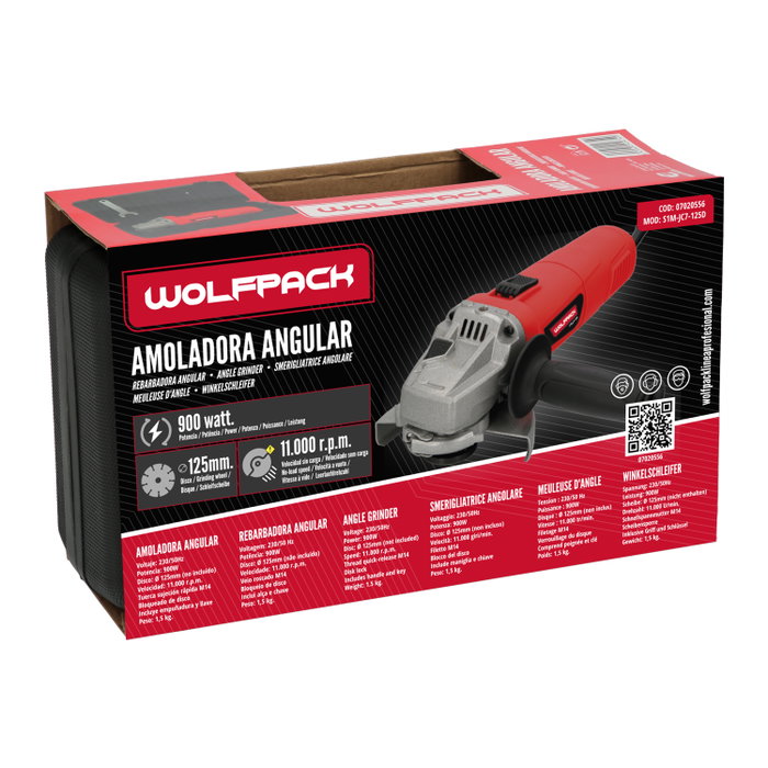 WOLFPACK LINEA PROFESIONAL Amoladora 900W 125mm M14 avec maletín WOLFPACK LINEA PROFESIONAL Amoladora 900W 125mm M14 avec maletín