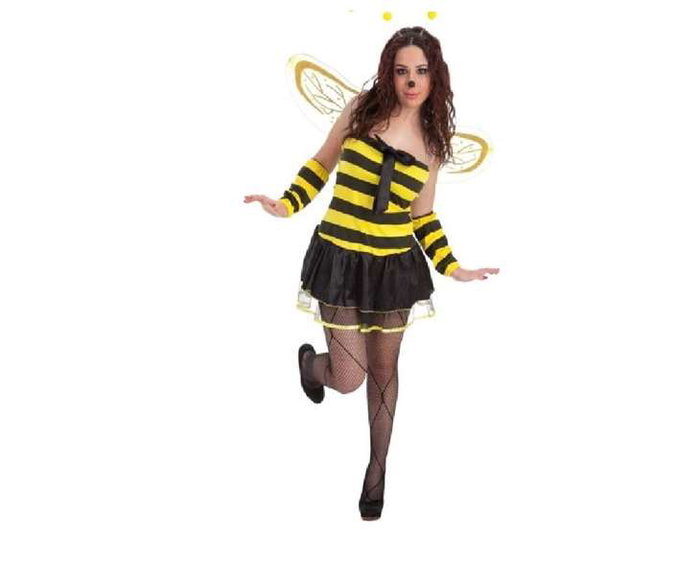 Creaciones Llopis Déguisement Adulte Abeille avec Nœud - Version Espagnole - Taille L - Costume Complet avec Robe, Gants, Ailes et Antennes