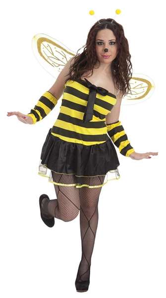 Creaciones Llopis Déguisement Adulte Abeille avec Nœud - Version Espagnole - Taille L - Costume Complet avec Robe, Gants, Ailes et Antennes