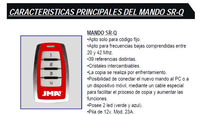 JMA SR-Q QUARZO Télécommande à code fixe (20 et 42 MHz) JMA SR-Q QUARZO Télécommande à code fixe (20 et 42 MHz)