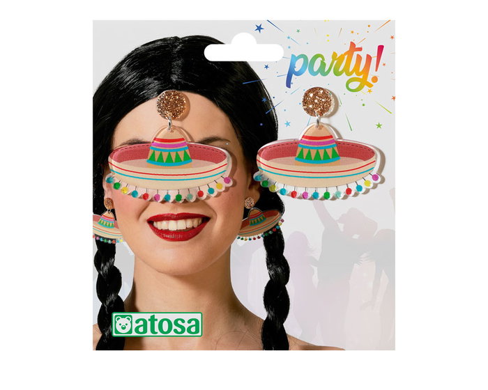 Boucles d'oreilles sombrero mexicain multicolorETTES DES PENDIENTES CON SOMBRERO MEXICANO MULTICOLOR