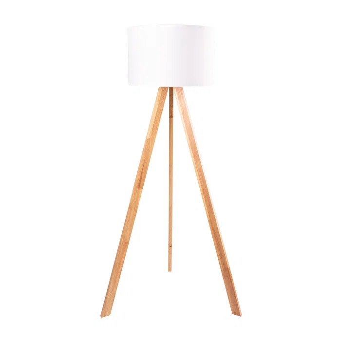 Lampe sur pied "Pyongyang" OPV-780SGN2423 Bois et abat-jour cylindrique en tissu - Design scandinave, nordique, rustique - pour salon, salle à manger