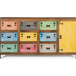 GINER Y COLOMER - Buffet 9 tiroirs en bois de manguier massif multicolore - 180 x 40 x 90 cm