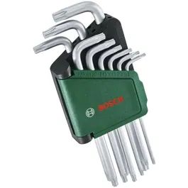 Bosch Set de 9 clés Torx TX8-TX40 en acier S2, avec surface antirouille et barrette de rangement
