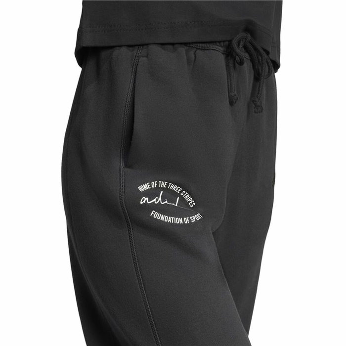 Pantalon de sport long Adidas Signature Graphic Print Fleece Loose Noir Femme