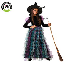 Déguisement Enfant Fille, Robe de Sorcière Multicolore avec Chapeau Pointu - 7-9 Ans (Vert, Polyester) - Idéal Halloween et Fêtes