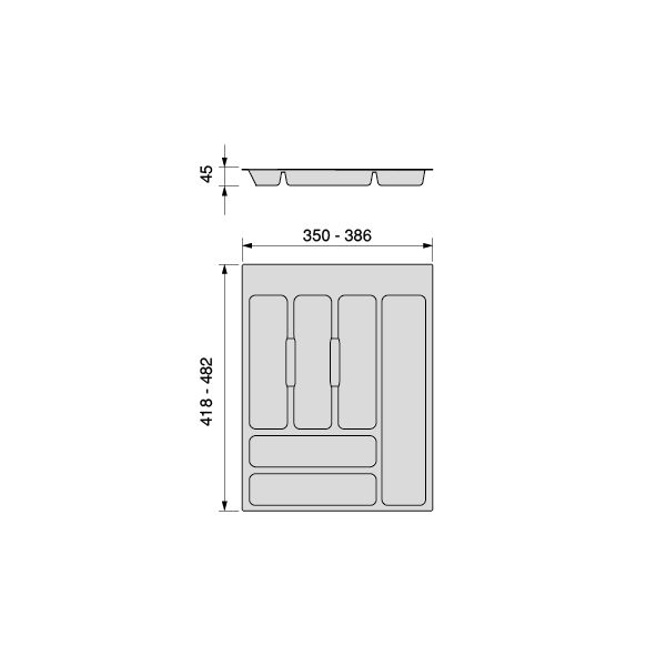 Emuca range-couverts Optima pour tiroir universel, module 450mm, Plastique, Gris antracite