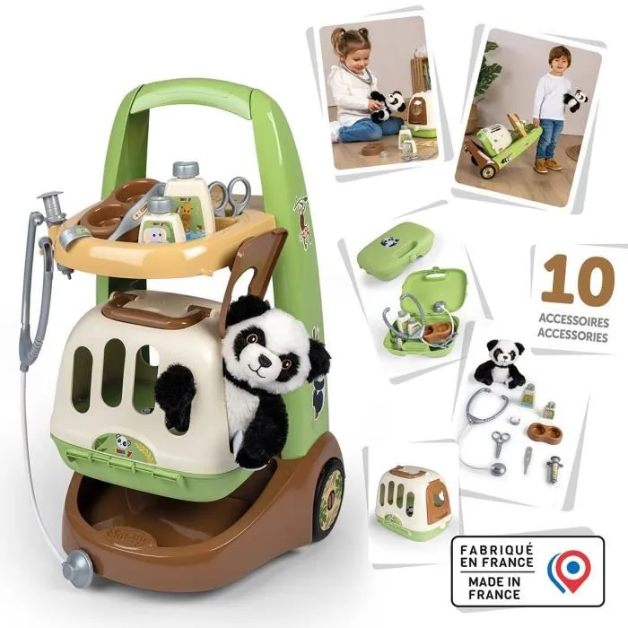 Smoby - Chariot Vétérinaire de Zoo avec Peluche Panda - 10 Accessoires Médicaux et Cage de Transport 2 en 1 - Jouet d'imagination pour Enfants à partir de 3 ans - Fabriqué en France Smoby - Chariot Vétérinaire de Zoo avec Peluche Panda - 10 Accessoires Médicaux et Cage de Transport 2 en 1 - Jouet d'imagination pour Enfants à partir de 3 ans - Fabriqué en France
