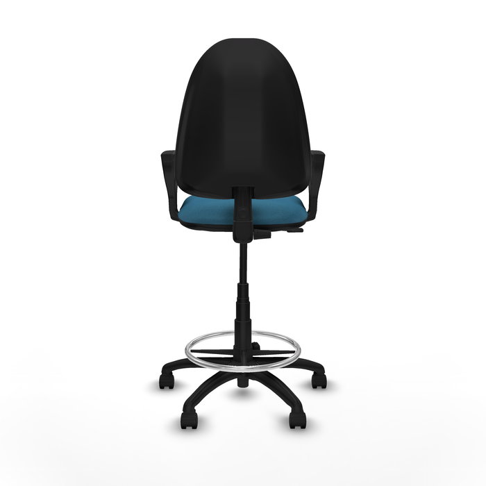 Tabouret Aýna taburete Contact permament de base Tissu Vert pétrole Structure polyamide noire Accoudoirs fixes Sans appui-tête Roulettes en nylon 50 mm