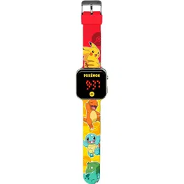 Kids Licensing Montre LED Pokemon pour Enfants dès 4 Ans avec Affichage de l'Heure et de la Date, Personnage Préféré, Possibilité de Changer le Fond d'Écran, Pile CR2032 Incluse