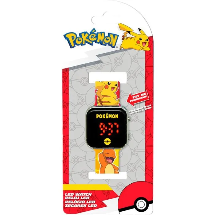 Kids Licensing Montre LED Pokemon pour Enfants dès 4 Ans avec Affichage de l'Heure et de la Date, Personnage Préféré, Possibilité de Changer le Fond d'Écran, Pile CR2032 Incluse