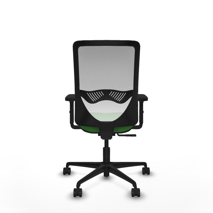 Chaise Zulema Synchro 3 positions tissu Vert Maille Blanc Base en nylon noir Accoudoir 2D Sans appui-tête Roulettes 65mm nylon