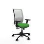 Chaise Zulema Synchro 3 positions tissu Vert Maille Blanc Base en nylon noir Accoudoir 2D Sans appui-tête Roulettes 65mm nylon