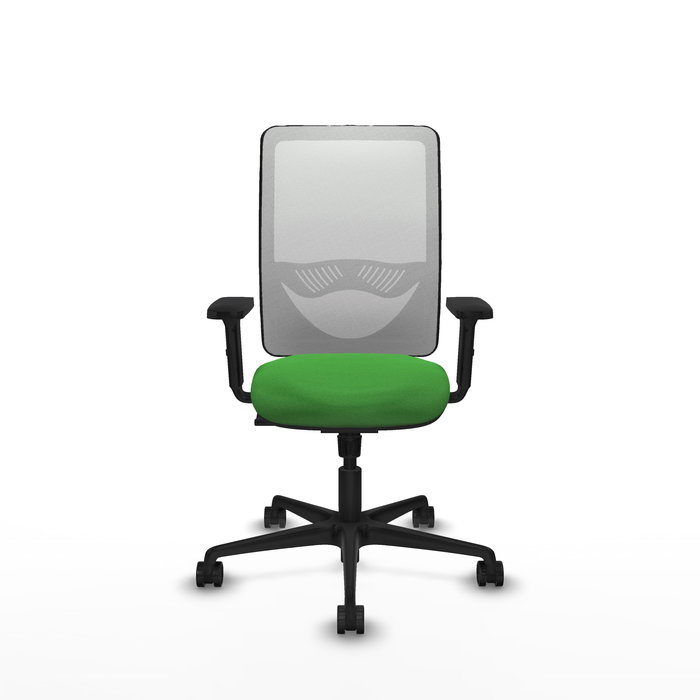 Chaise Zulema Synchro 3 positions tissu Vert Maille Blanc Base en nylon noir Accoudoir 2D Sans appui-tête Roulettes 65mm nylon