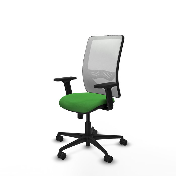 Chaise Zulema Synchro 3 positions tissu Vert Maille Blanc Base en nylon noir Accoudoir 2D Sans appui-tête Roulettes 65mm nylon