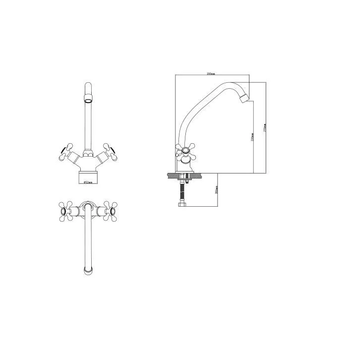 Robinet de cuisine mélangeur ROUSSEAU Beverly style rétro, finition bronze vieilli, mécanisme céramique 1/4 tour, aérateur à économie d'eau