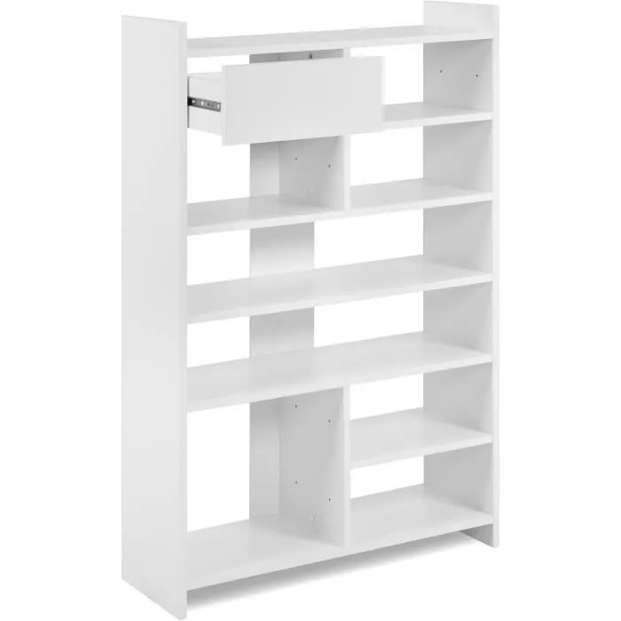 MÜNSTER Meuble à chaussures blanc - 12 paires de chaussures - 71,5 x 25 x 109 cm avec tiroir et étagères de rangement