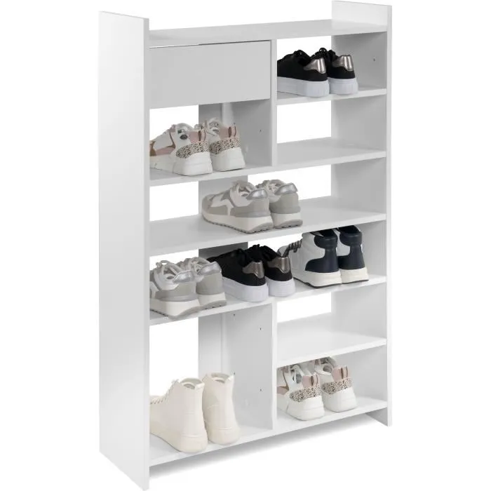 MÜNSTER Meuble à chaussures blanc - 12 paires de chaussures - 71,5 x 25 x 109 cm avec tiroir et étagères de rangement