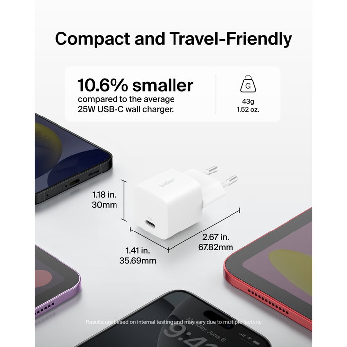 Belkin WCA012KQWH Chargeur Secteur 25W USB-C Blanc