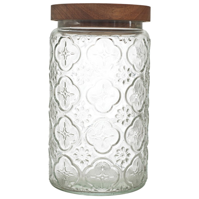 Home Deco Factory Bocal Relief avec Couvercle Acacia 1 L Home Deco Factory Bocal Relief avec Couvercle Acacia 1 L