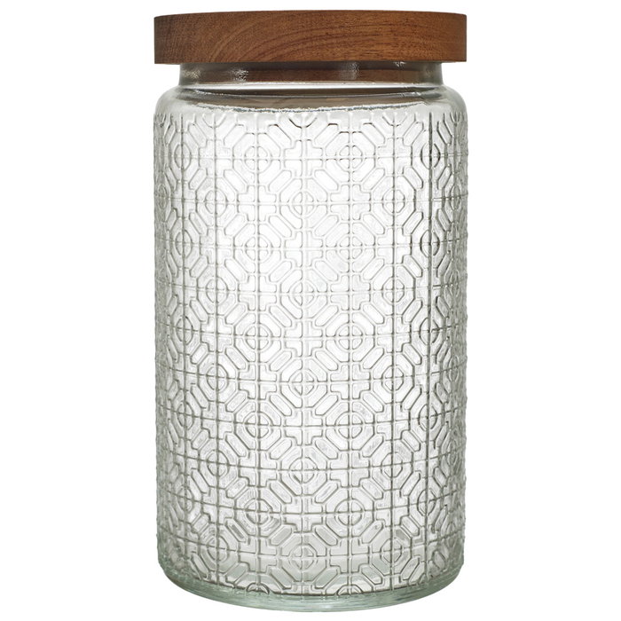 Home Deco Factory Bocal Relief avec Couvercle Acacia 1 L Home Deco Factory Bocal Relief avec Couvercle Acacia 1 L