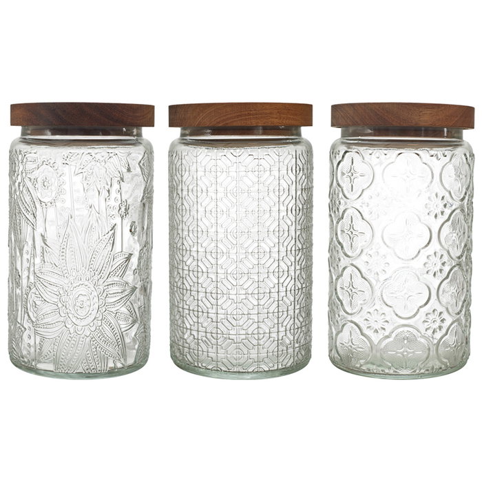 Home Deco Factory Bocal Relief avec Couvercle Acacia 1 L Home Deco Factory Bocal Relief avec Couvercle Acacia 1 L