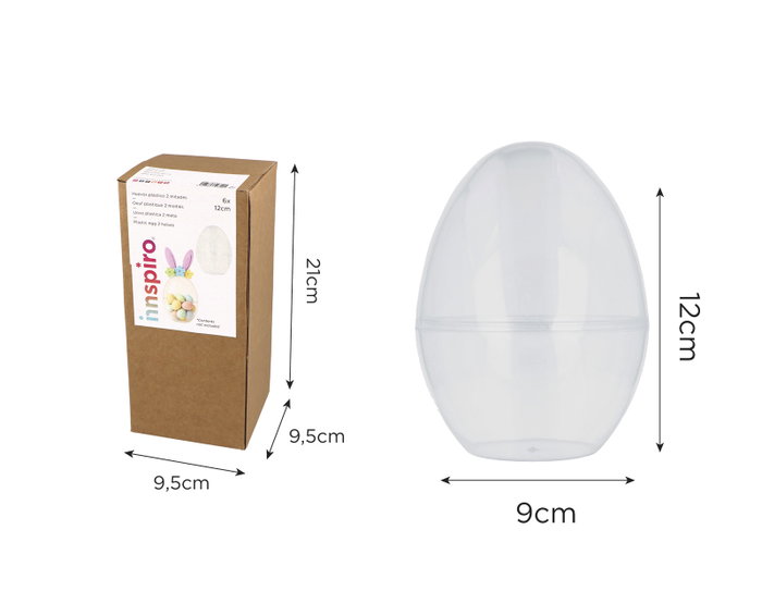 Innspiro Pack de 6 œufs en plastique transparent de 12 cm