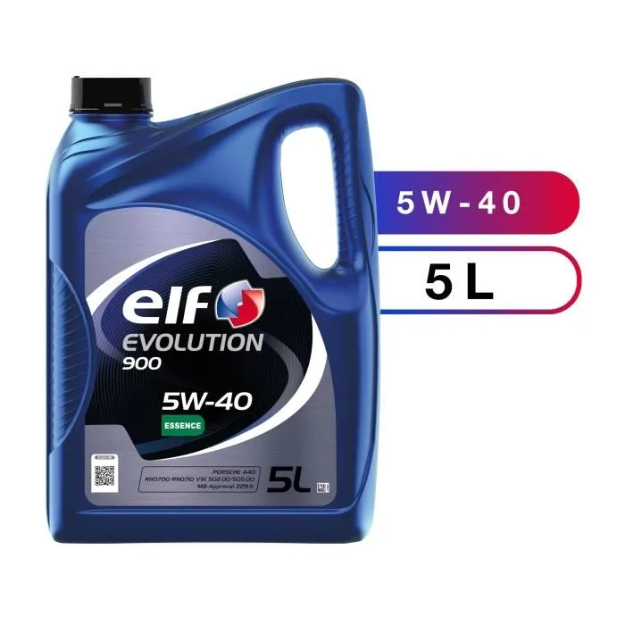 ELF Evolution 900 5W-40 - Huile moteur essence synthétique 5L - Normes ACEA A3/B4, API SM/CF - Homologations Renault, VW, Porsche, Mercedes-Benz