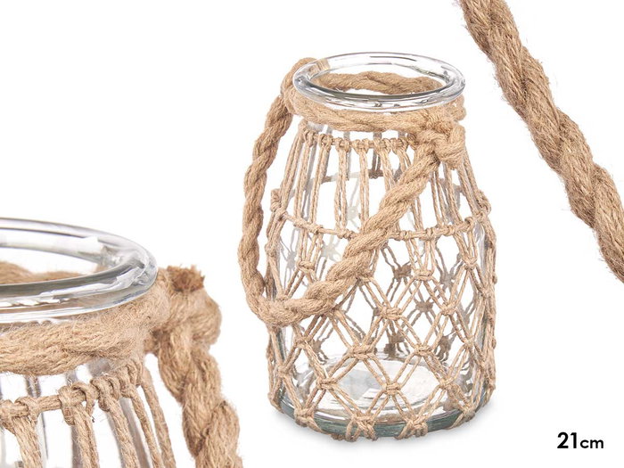 Giftdecor Porte-bougie en verre et corde naturelle 16 x 21 x 14 cm (Set de 6) Giftdecor Porte-bougie en verre et corde naturelle 16 x 21 x 14 cm (Set de 6)