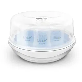 Philips Avent - Stérilisateur à vapeur pour micro-ondes, stérilise en 2 min (élimine 99,9% des bactéries), design compact bleu et blanc, pour 4 biberons