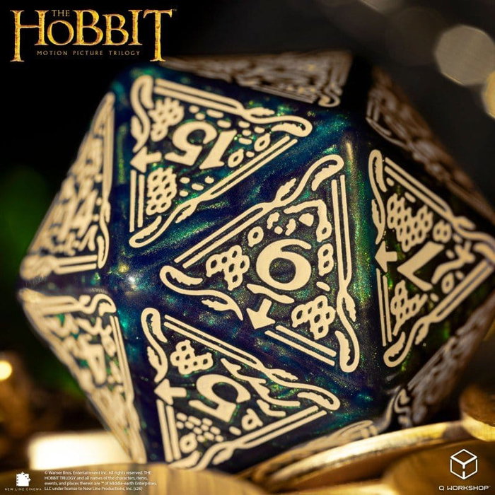 Q Workshop Le Hobbit Spindown jumbo dé Tideborn TCG D20 bleu-vert