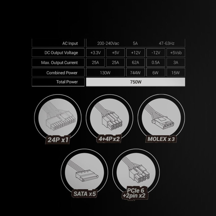 Bloc d’Alimentation Mars Gaming MPB750SIM 750 W 6 W 130 W 80 Plus Bronze