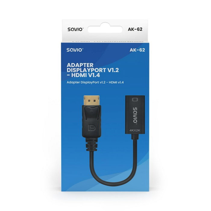SAVIO Adaptateur DisplayPort vers HDMI AK-62, 0,2m, noir