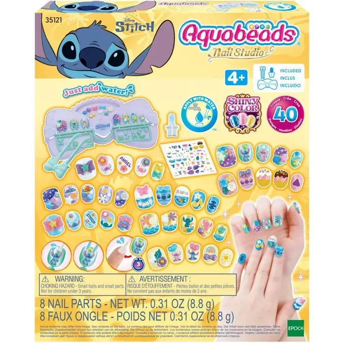 Aquabeads - Kit de manucure créative Stitch avec 40 ongles, autocollants et accessoires - Pour enfants dès 4 ans