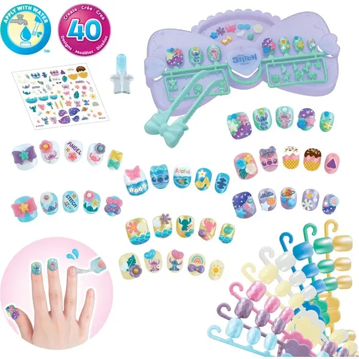 Aquabeads - Kit de manucure créative Stitch avec 40 ongles, autocollants et accessoires - Pour enfants dès 4 ans