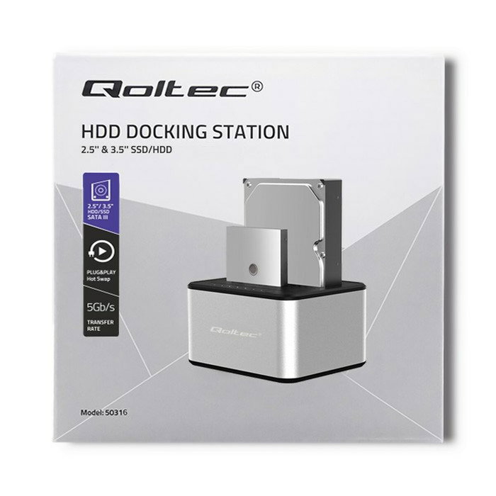 Qoltec Base de charge 50316 SATA Argentée