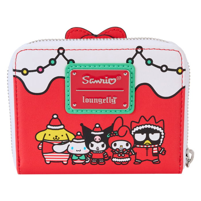 LOUNGEFLY Cartera - Porte-cartes Hello Kitty Sanrio motif Arbre de Noël avec fermoir à glissière, en similicuir avec paillettes