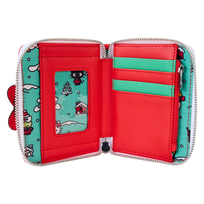 LOUNGEFLY Cartera - Porte-cartes Hello Kitty Sanrio motif Arbre de Noël avec fermoir à glissière, en similicuir avec paillettes