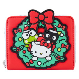 LOUNGEFLY Cartera - Porte-cartes Hello Kitty Sanrio motif Arbre de Noël avec fermoir à glissière, en similicuir avec paillettes