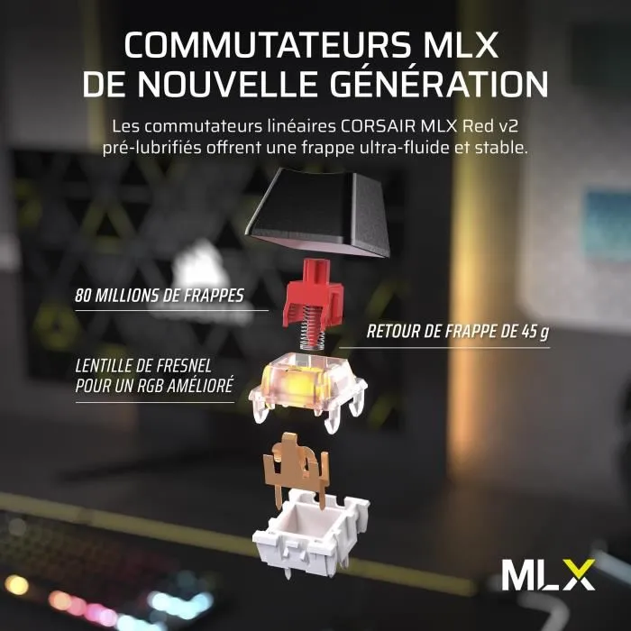 Corsair K70 Core TKL Wireless - Clavier gaming sans fil compact RGB avec switchs MLX Red v2 linéaires pré-lubrifiés Corsair K70 Core TKL Wireless - Clavier gaming sans fil compact RGB avec switchs MLX Red v2 linéaires pré-lubrifiés