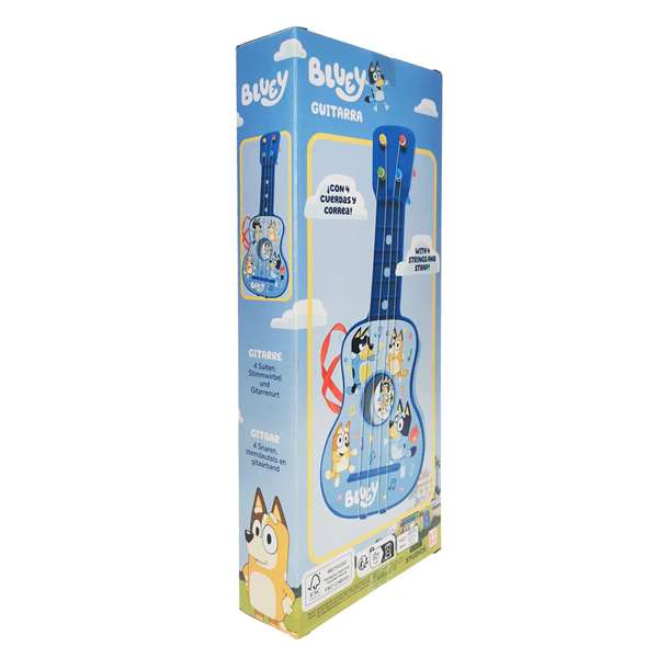 Reig Guitare jouet 4 cordes avec étui, motif Bluey, dimensions 35,3 x 14,5 x 5 cm, pour enfants à partir de 3 ans, fonctionne avec 4 piles LR6