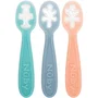 Nuby Lot de 3 premières cuillères bébé en silicone - Rose / Bleu / Vert - Dès 6 mois