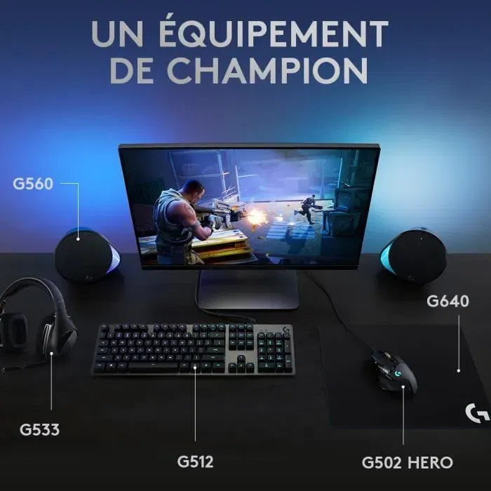 Logitech G G512 Clavier Gamer Mécanique Rétroéclairé RGB, AZERTY, Commutateurs GX Brown, USB, Filaire, Noir