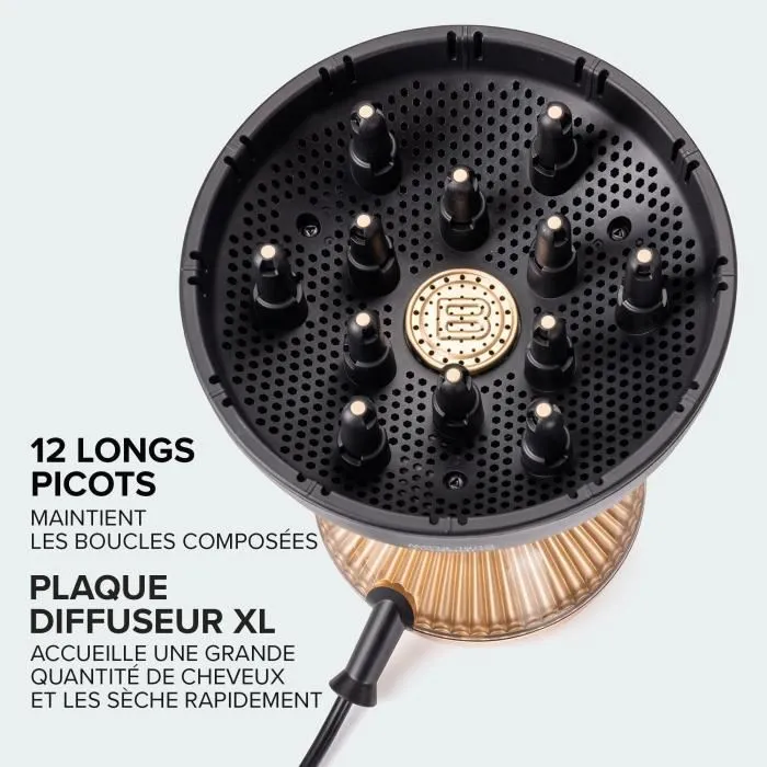 Bellissima Sèche-cheveux Diffon Supreme Curl Flow XL pour boucles souples et définies - Noir et or