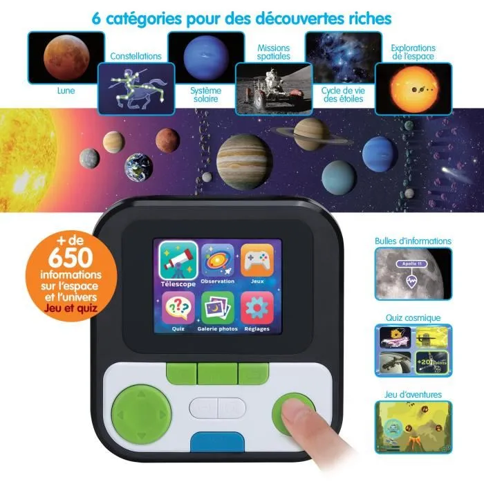 VTech Genius XL Télescope Vidéo Interactif pour Enfants avec Écran 2.4", Zoom x110, Fonction Photo, Contenu NASA - 7 à 99 ans VTech Genius XL Télescope Vidéo Interactif pour Enfants avec Écran 2.4", Zoom x110, Fonction Photo, Contenu NASA - 7 à 99 ans