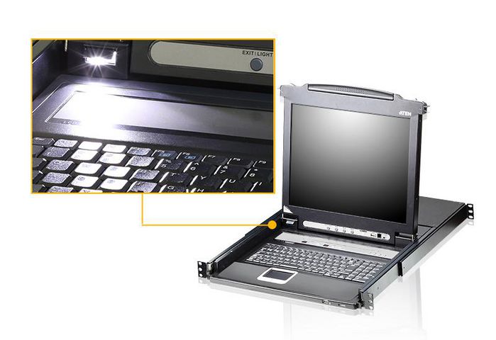 Aten CL5708 Slideaway Commutateur KVM LCD Mono-Rail 8 Ports PS/2 USB VGA avec Écran 17" pour Rack - Version US Aten CL5708 Slideaway Commutateur KVM LCD Mono-Rail 8 Ports PS/2 USB VGA avec Écran 17" pour Rack - Version US